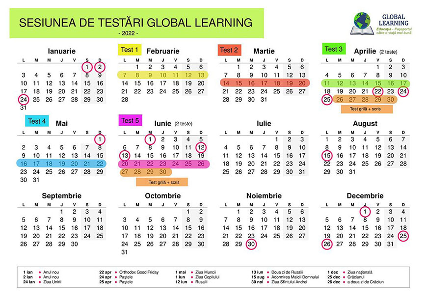 Calendar Sesiunea de Testari 2022 Global Learning